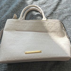 Betsey Johnson White Cream Skull Handbag Black Bow Crossbody Handbag